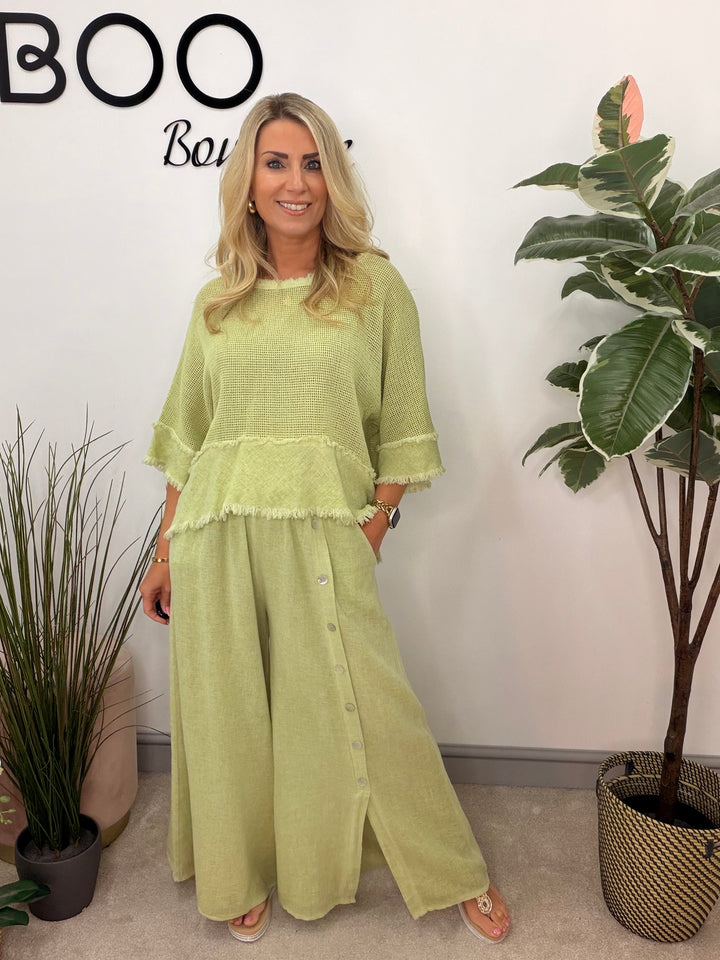 Ladies Tea Bag Linen Top lime