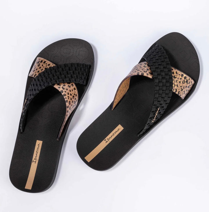 Ladies Ipanema Leopard Slider Sandals - brown, black, beige