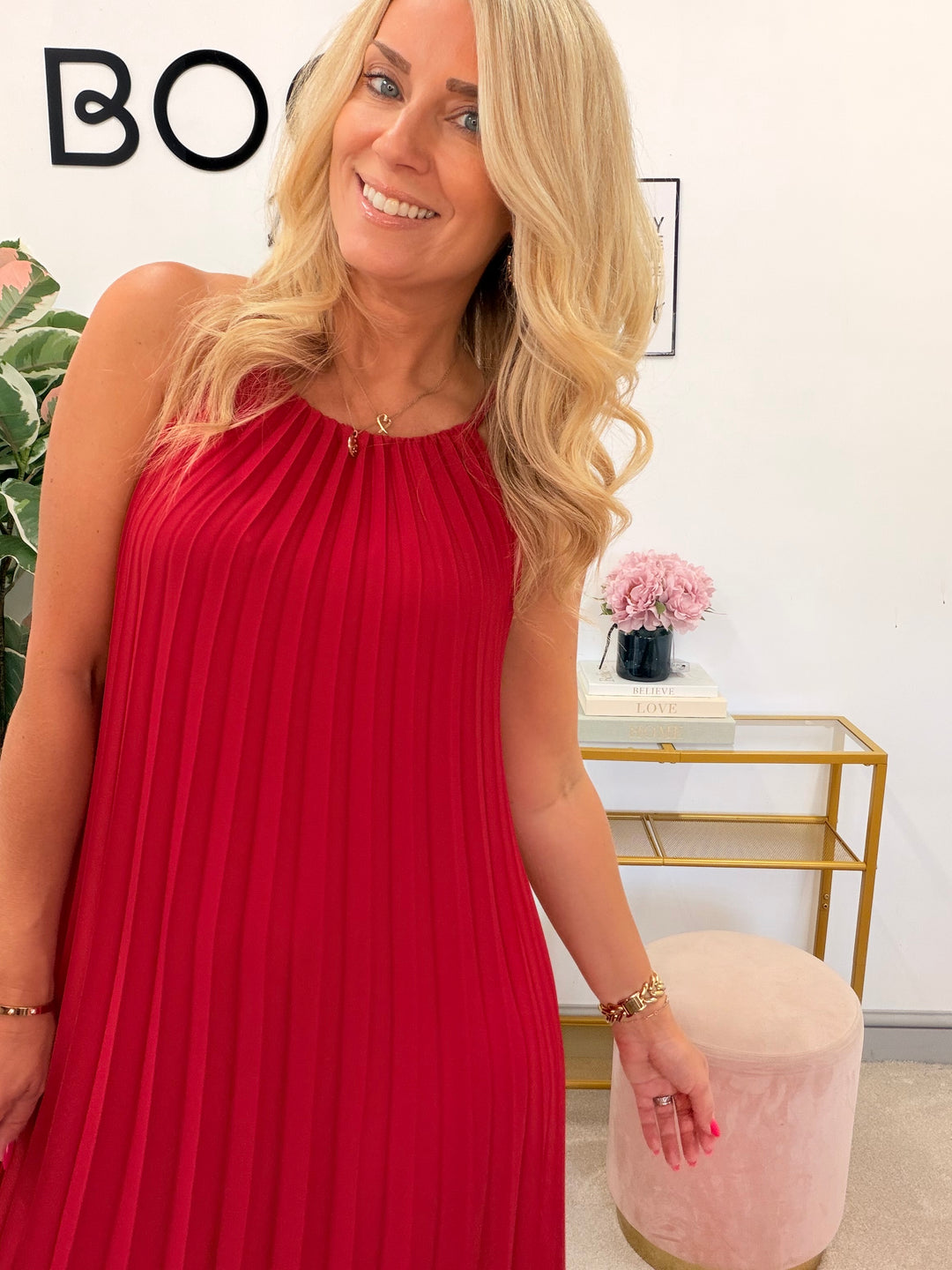Ladies Chiffon Pleated Summer Maxi Dress - Red, Pink, Navy & White