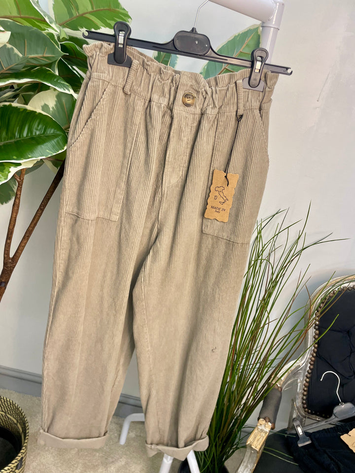 LADIES BAGGY CORDUROY TROUSERS - TAUPE, RUST & BROWN