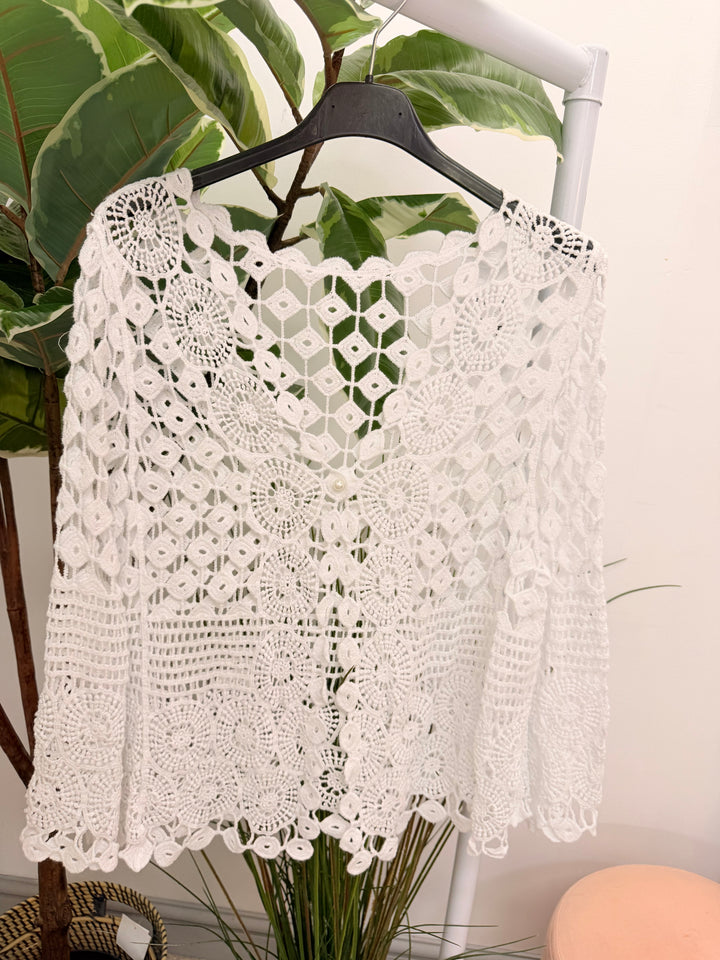 Ladies Fashion Crochet Bolero Cardigan - White, Peach, Blue, Pink, Lemon
