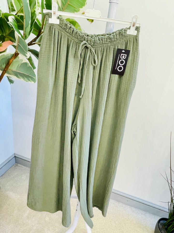 LADIES SUMMER CHEESECLOTH WIDE LEG PALAZZO TROUSERS