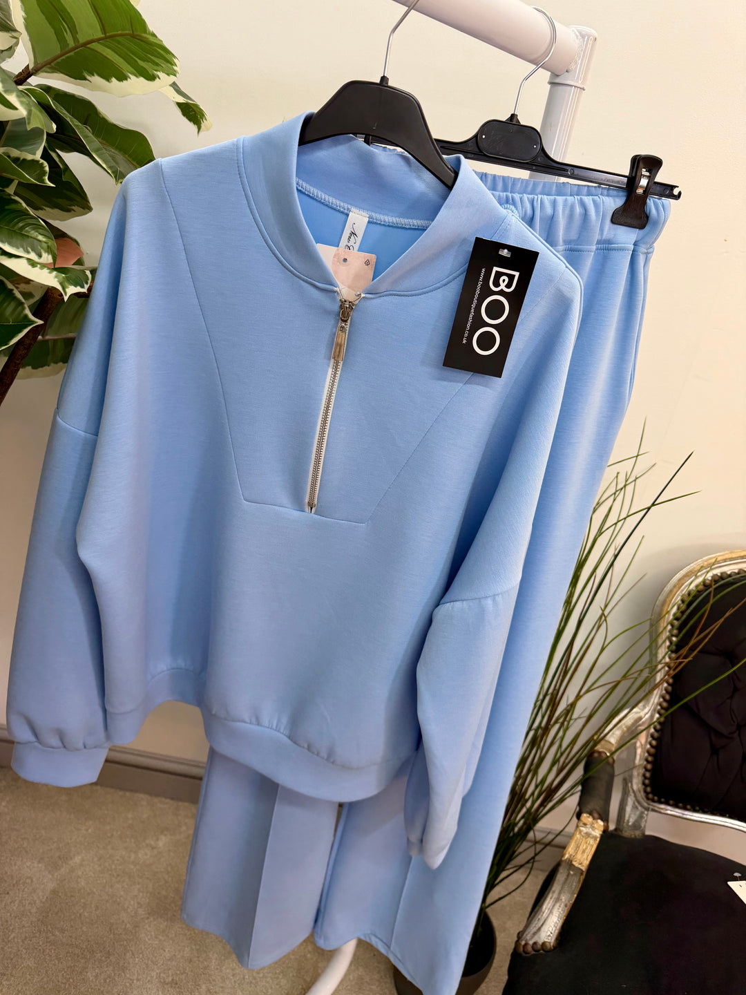 LADIES FASHION STRAIGHT LEG TROUSER CO ORD SET - BLUE, BEIGE & BLACK