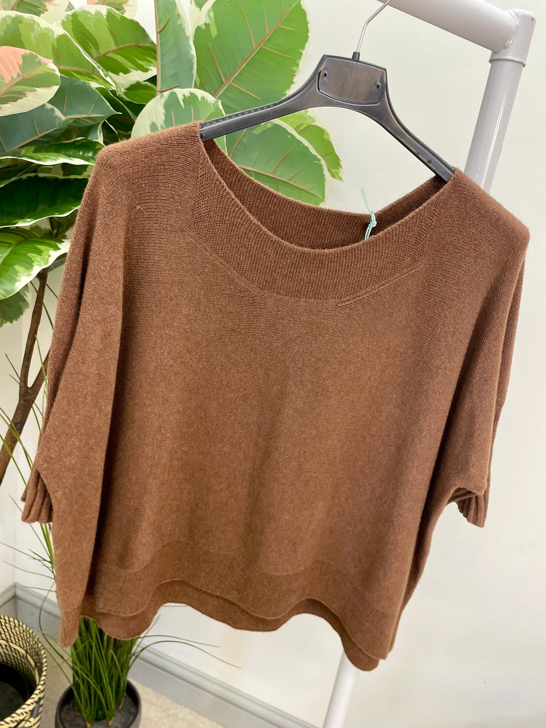 LADIES LOOSE FIT SHORT SLEEVE JUMPER - BROWN, WHITE, ORANGE, PINK, BLACK, BEIGE