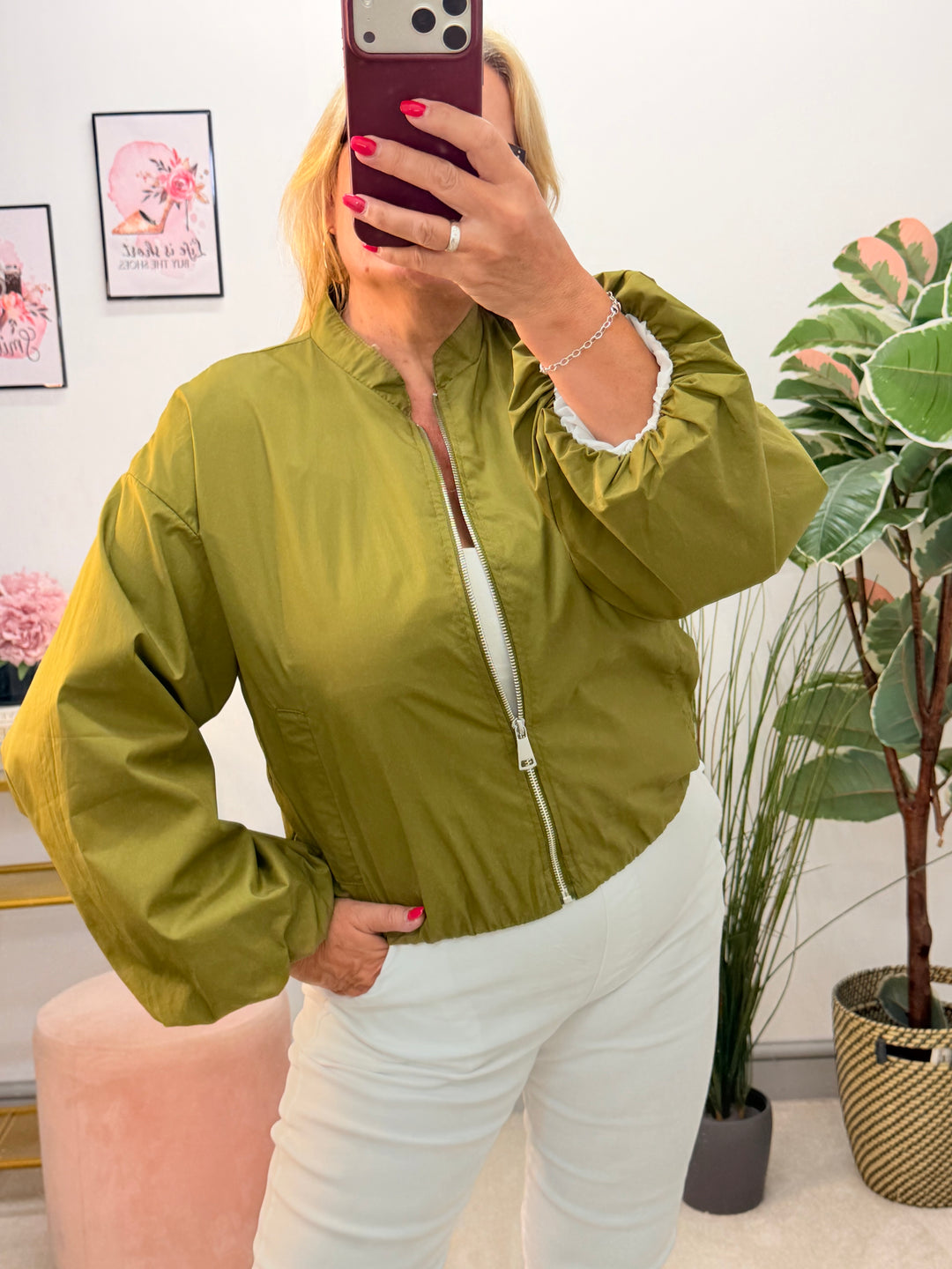 Ladies Fashion Cropped Bomber Jacket - Black, Pistachio, Brown & Taupe
