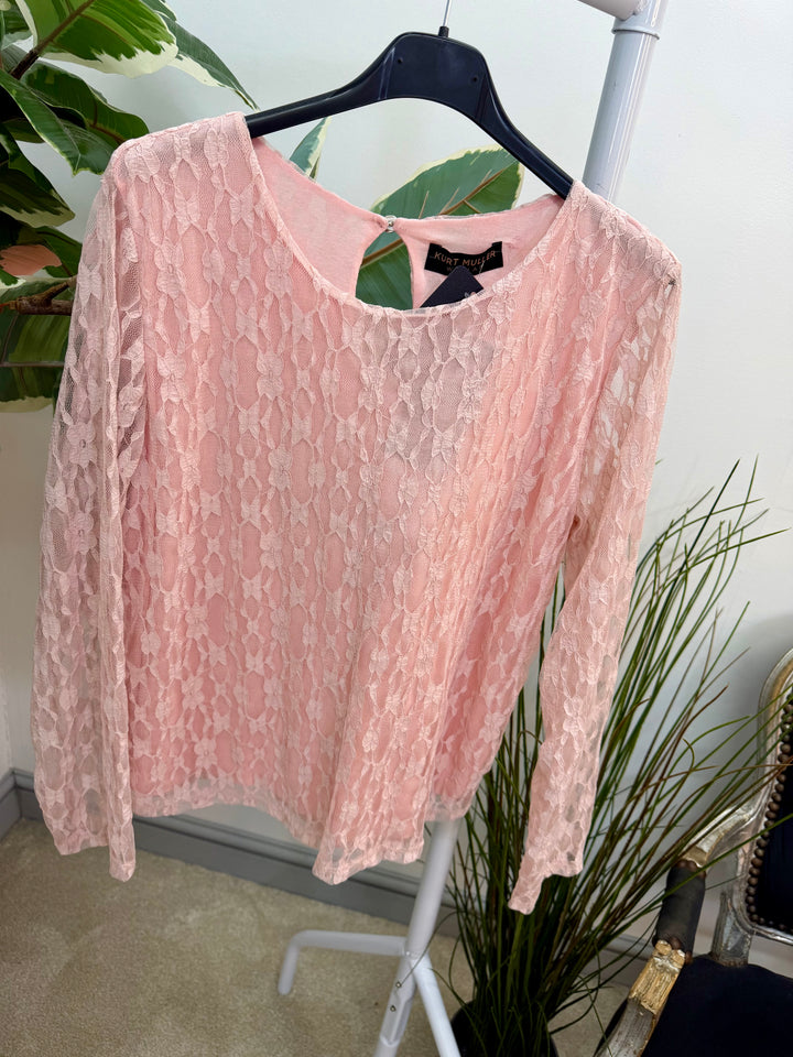 LADIES FASHION LACY LONG SLEEVE TOP - LEMON, WHITE, BLUE & PINK
