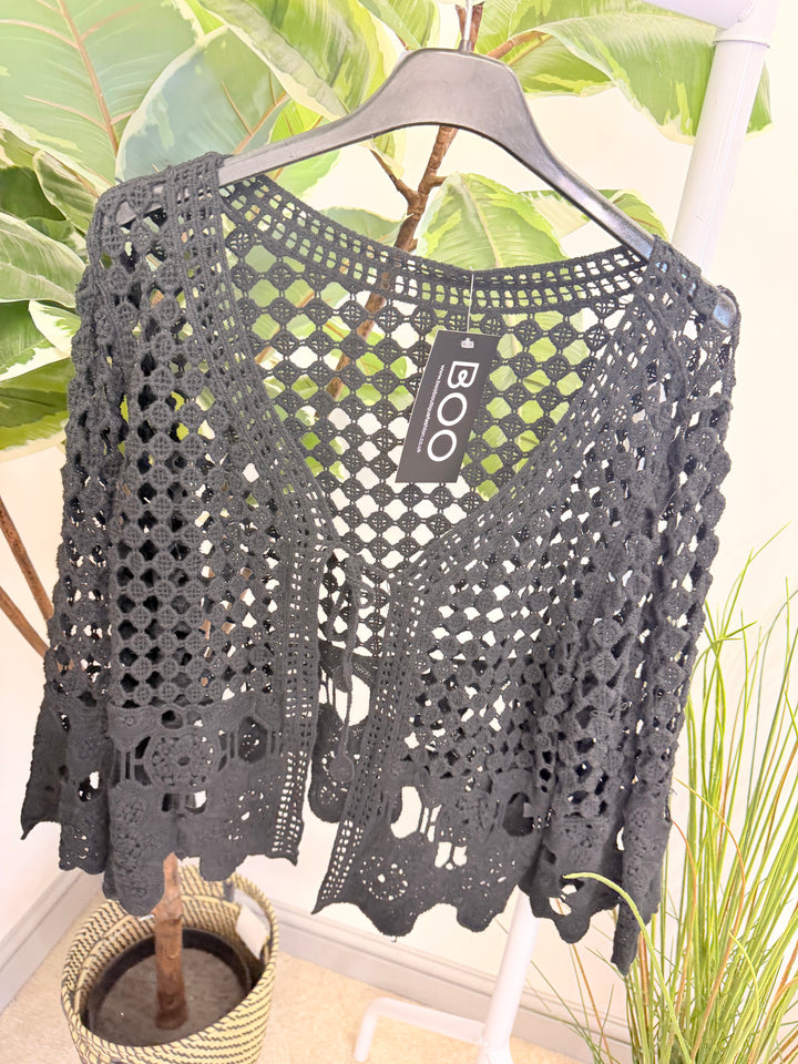 Ladies Fashion Crochet Bolero Cardigan black