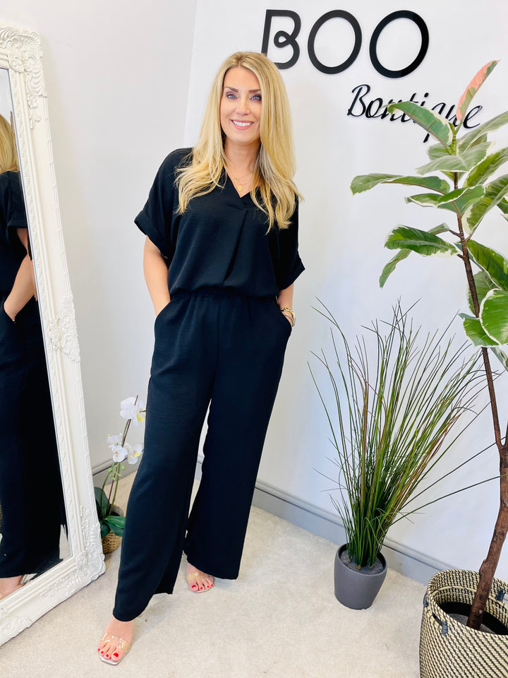 LADIES WIDE LEG TROUSER & TOP SUMMER CO ORD SET - ROYAL BLUE, NAVY, YELLOW, BLACK, KHAKI, CORAL
