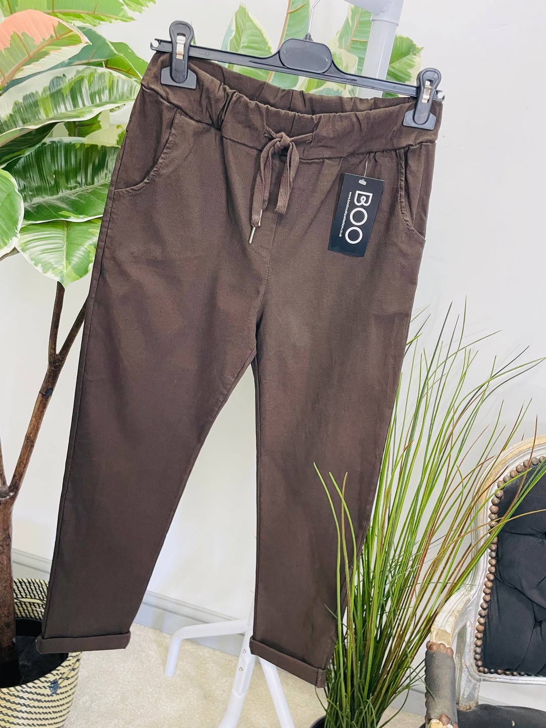 LADIES WOMENS SMART STRETCH MAGIC TROUSERS CHOCOLATE BROWN