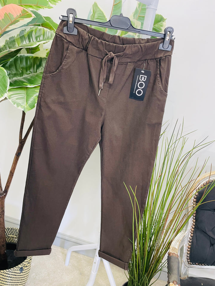 LADIES WOMENS SMART STRETCH MAGIC TROUSERS CHOCOLATE BROWN