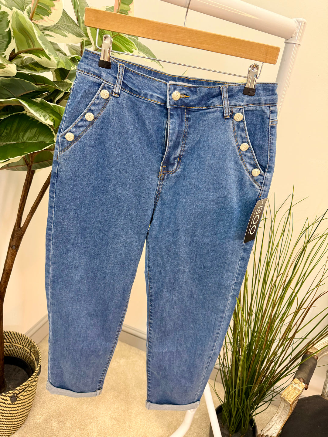 LADIES FASHION MOM FIT DARK BLUE DENIM JEANS