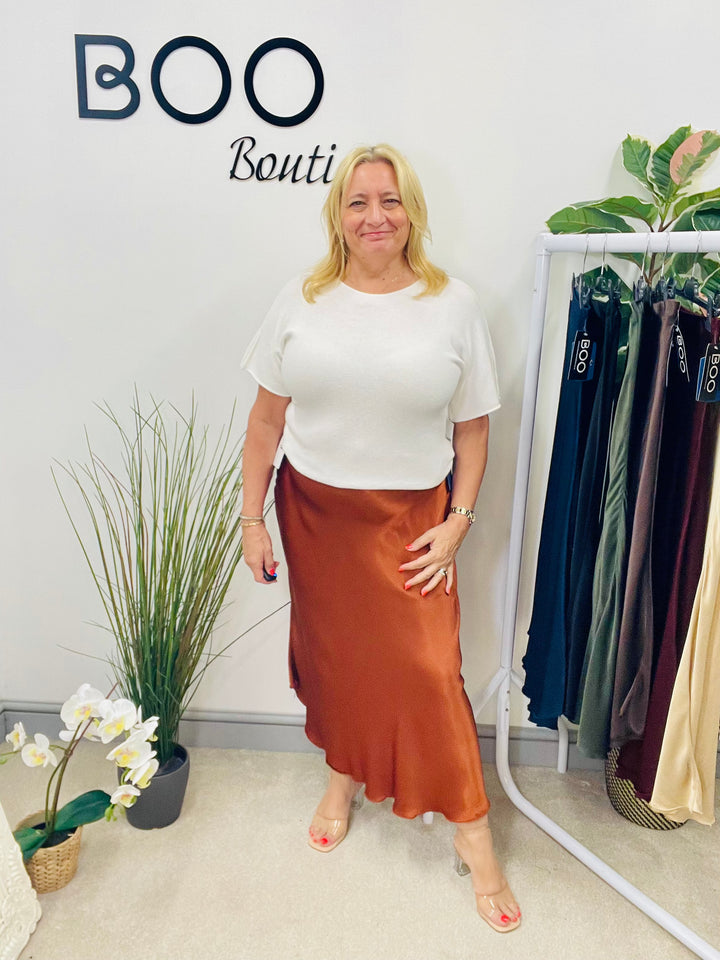 LADIES SATIN MAXI SKIRT - WINE, BLACK, BROWN, RUST, KHAKI, GOLD, NAVY