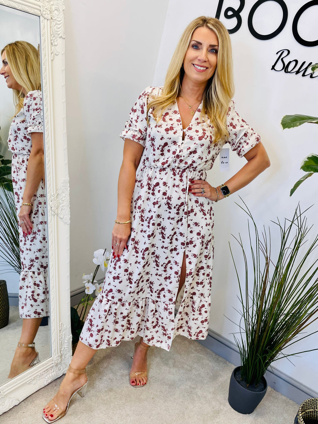 LADIES WHITE DITZY PRINT SUMMER DAY MIDI DRESS
