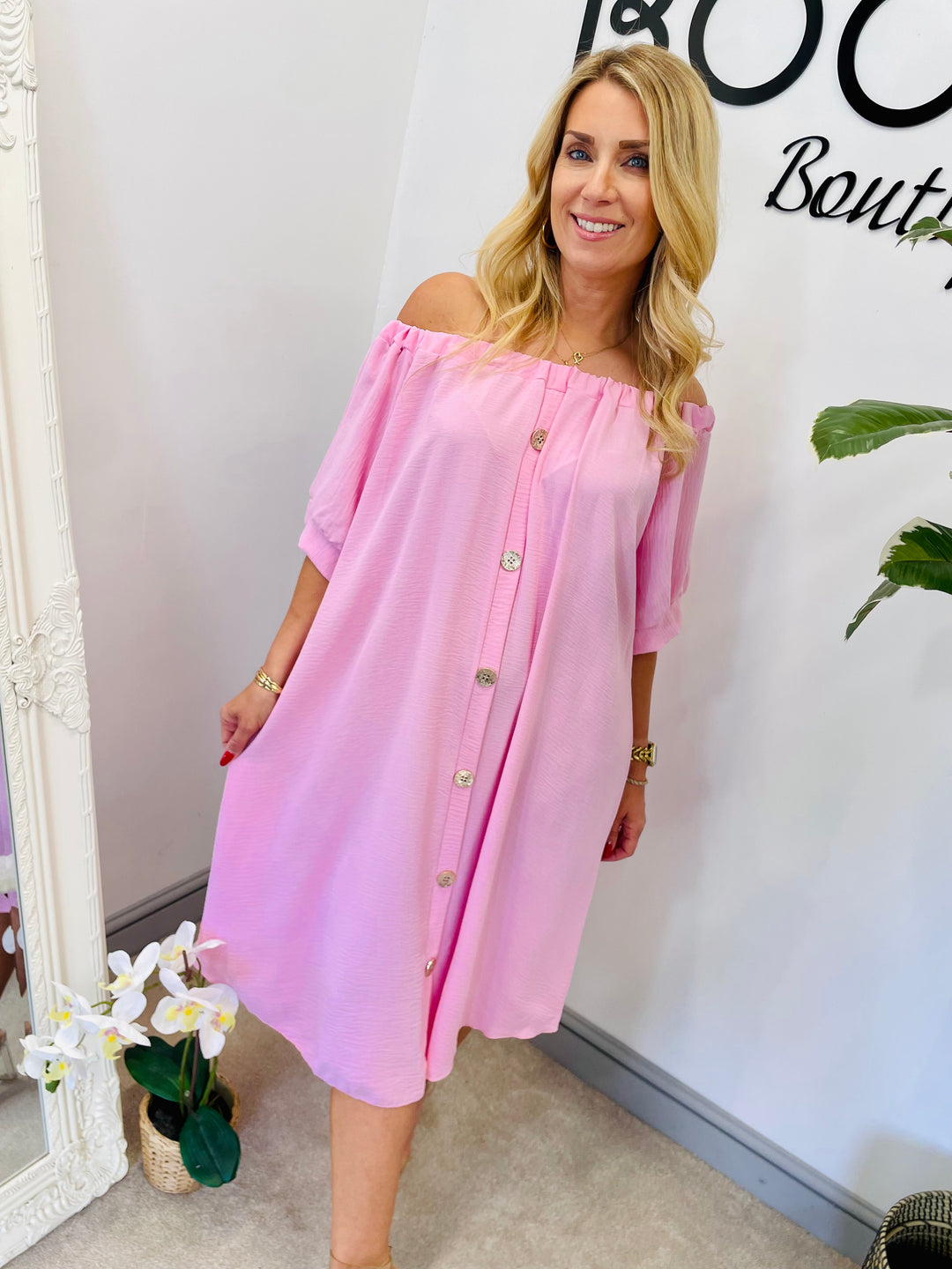 LADIES LOOSE FIT BARDOT SUMMER MIDI DRESS 