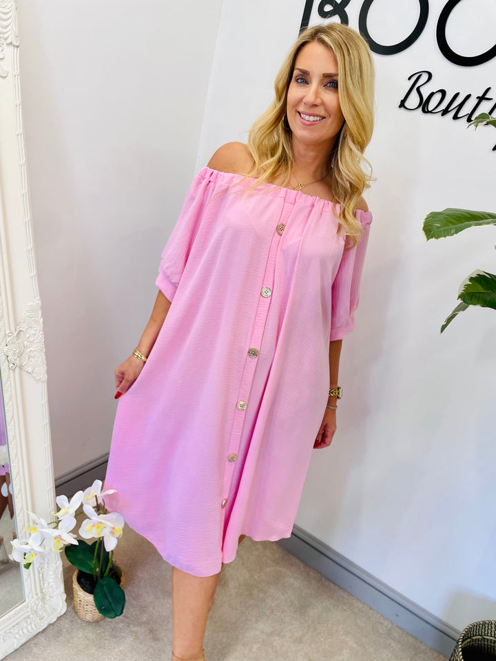 LADIES LOOSE FIT BARDOT SUMMER MIDI DRESS 