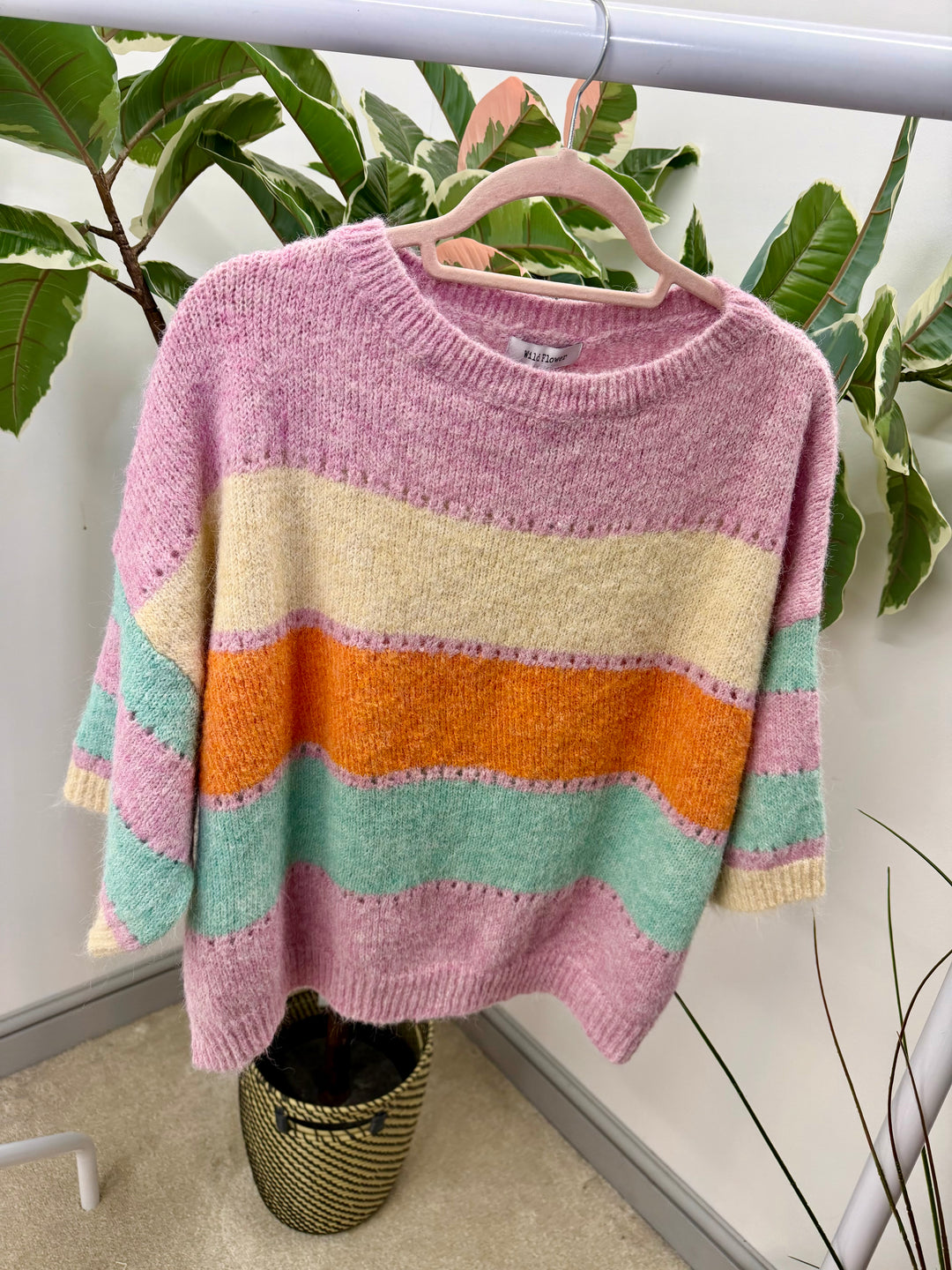 LADIES KNITTED PASTEL STRIPE JUMPER