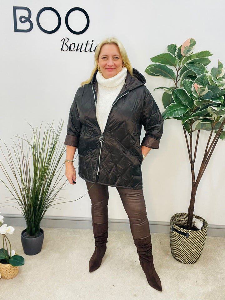LADIES FASHION QUILTED JACKET - BLACK & BROWN