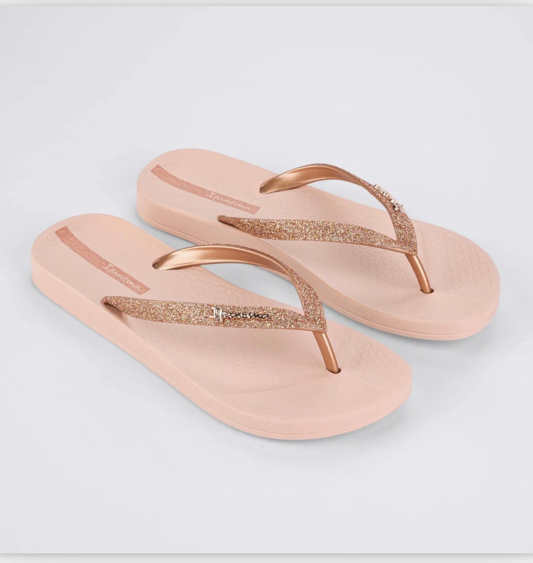 Ladies IPANEMA Glitter Flip Flop Sandals - Black and Pink