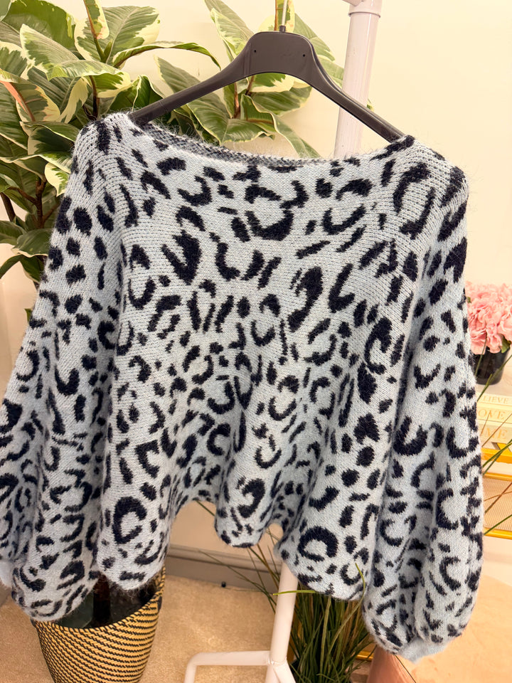 Womens Animal Print Slouch Knit Jumper - Lime, Blue, Plum & Wine