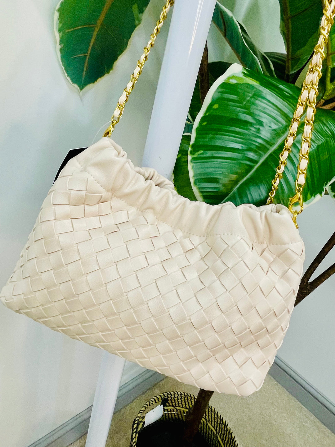 LADIES DESIGNER INSPIRED WOVEN HAND BAG - BLACK, WINE, BROWN, BEIGE