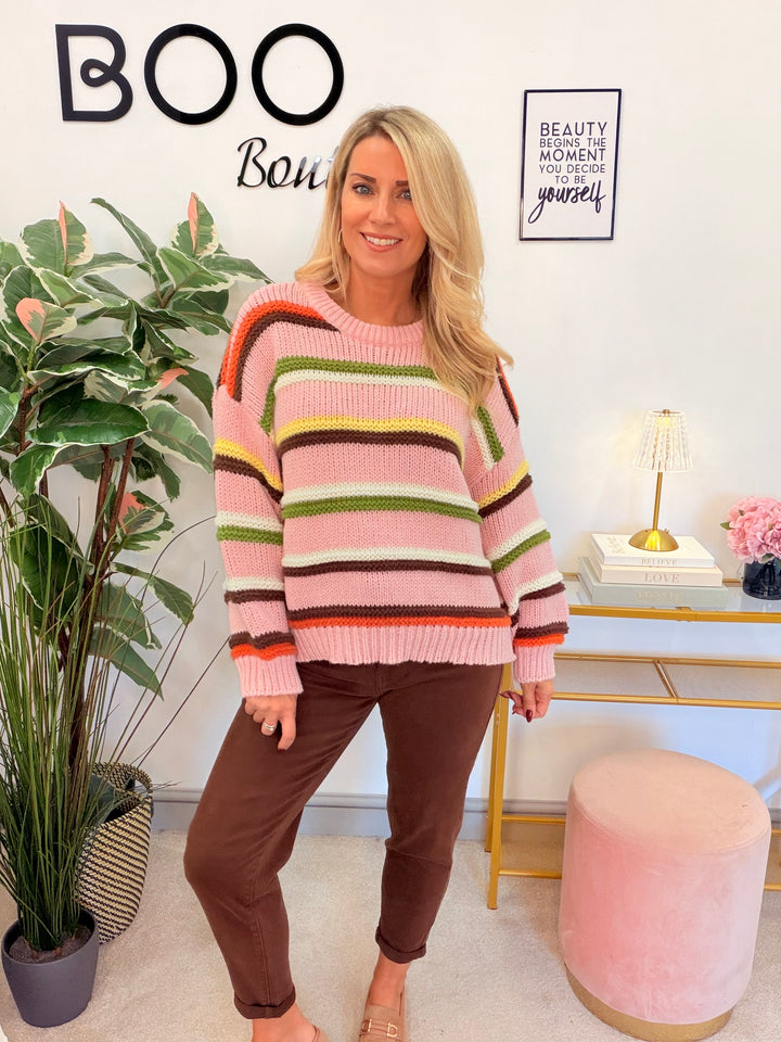 Women’s pink chunky knit stripe jumper 