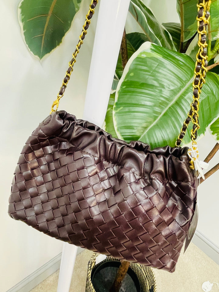 LADIES DESIGNER INSPIRED WOVEN HAND BAG - BLACK, WINE, BROWN, BEIGE