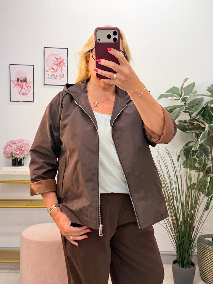 Ladies Fashion Shower Proof Box Jacket - Black, Brown, Wine, Khaki & Beige