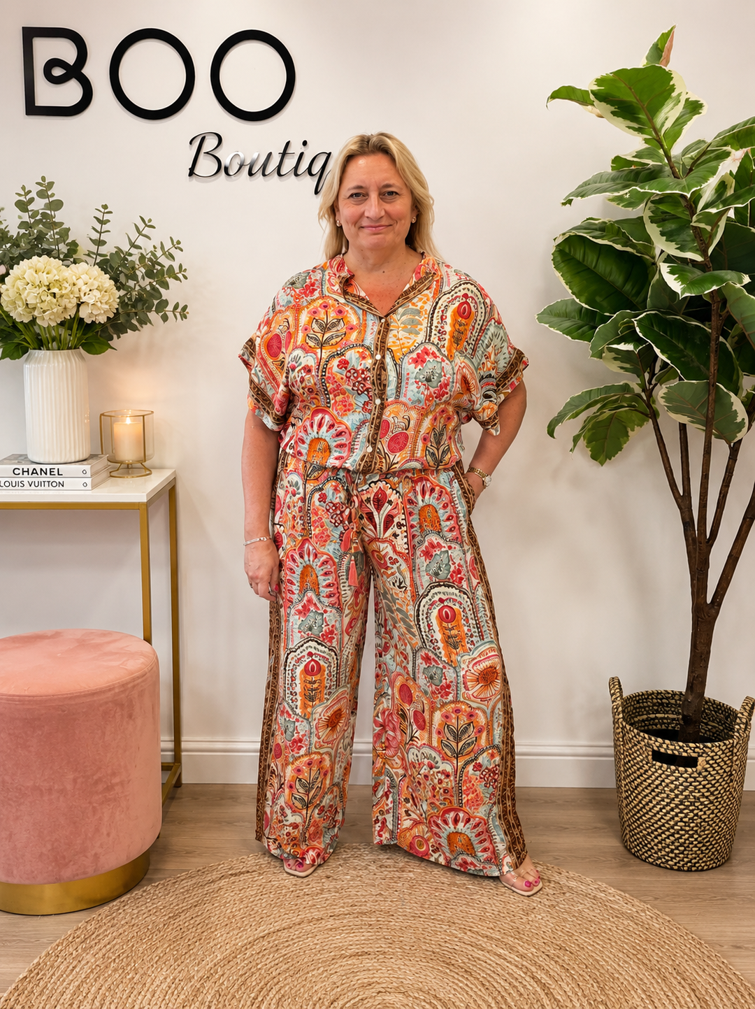 Ladies Japanese Mandarin Wide Leg Trouser Co Ord Set