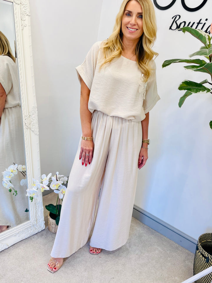 LADIES WIDE LEG TROUSER CO ORD SET 