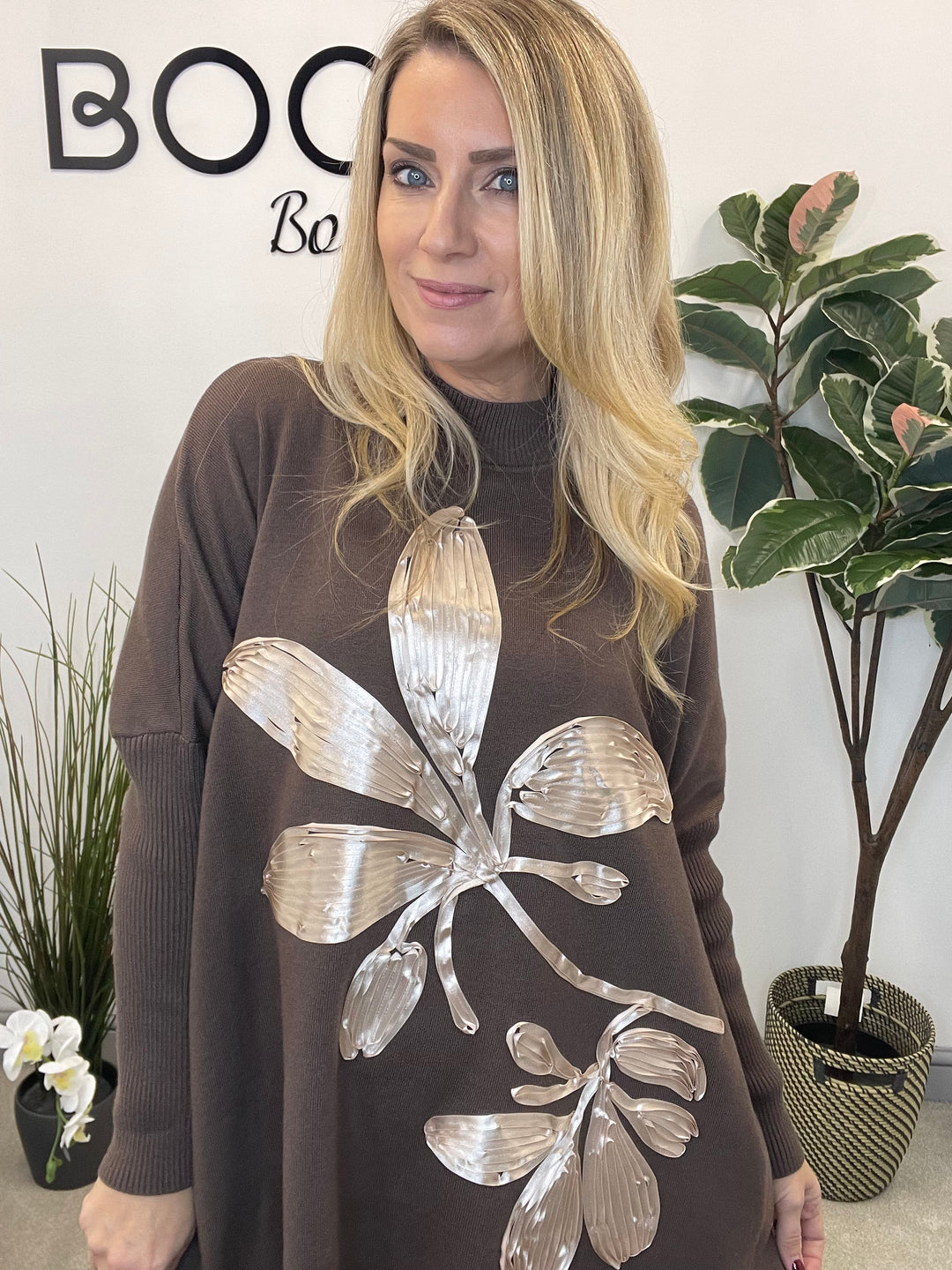 LADIES OVERSIZE LOOSE FIT JUMPER SWEATER BROWN