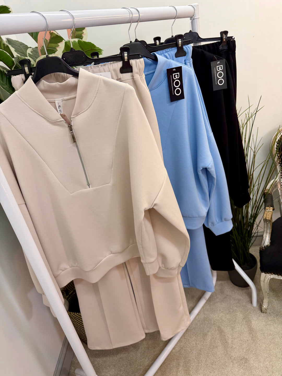 LADIES FASHION STRAIGHT LEG TROUSER CO ORD SET - BLUE, BEIGE & BLACK