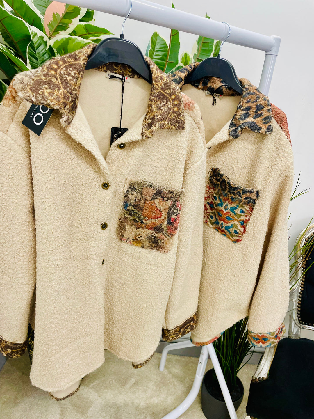 LADIES BEIGE BOUCLE JACKET SHACKET 