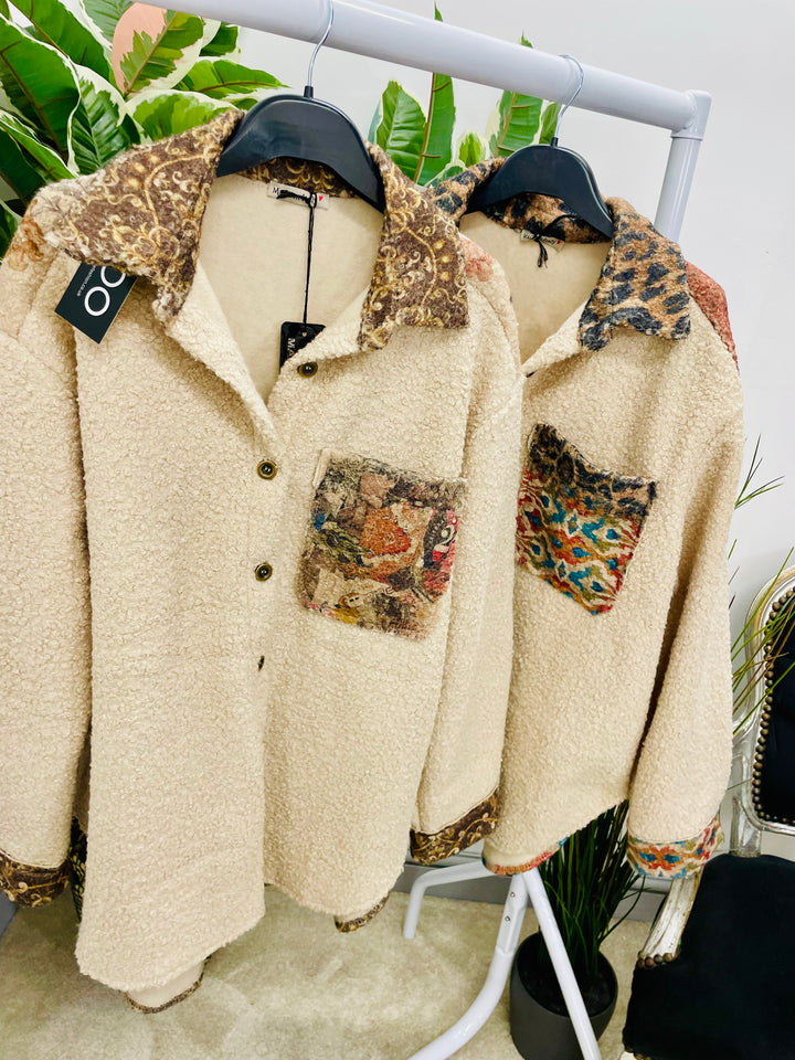 LADIES BEIGE BOUCLE JACKET SHACKET 