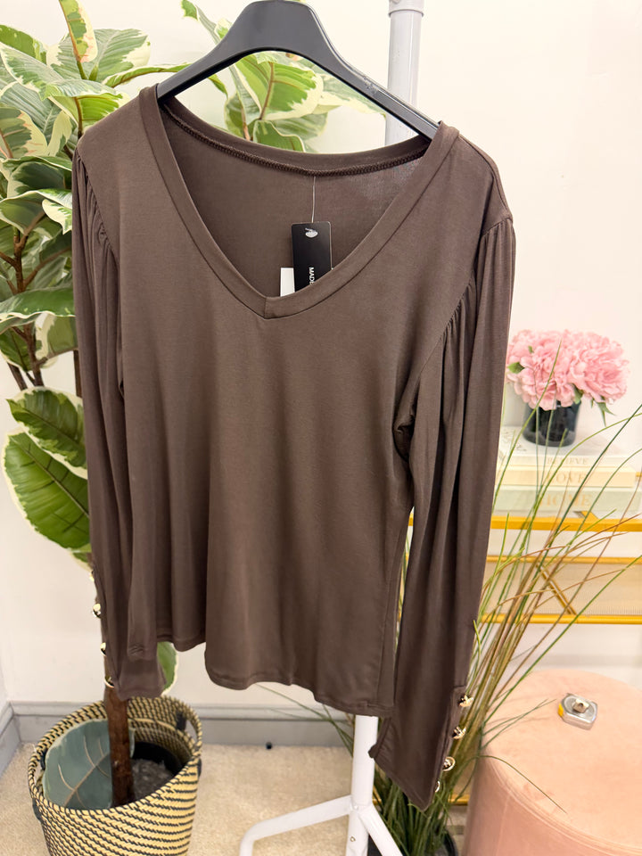 Womens basic jersey long sleeve top - black, navy, wine & brown