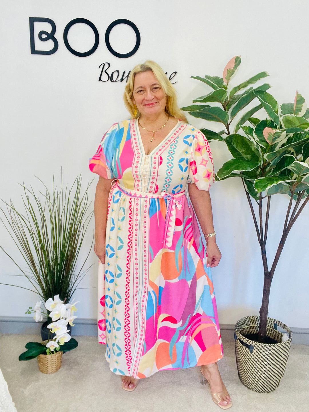 LADIES PINK BLUE SUMMER MAXI HOLIDAY EVENT DRESS
