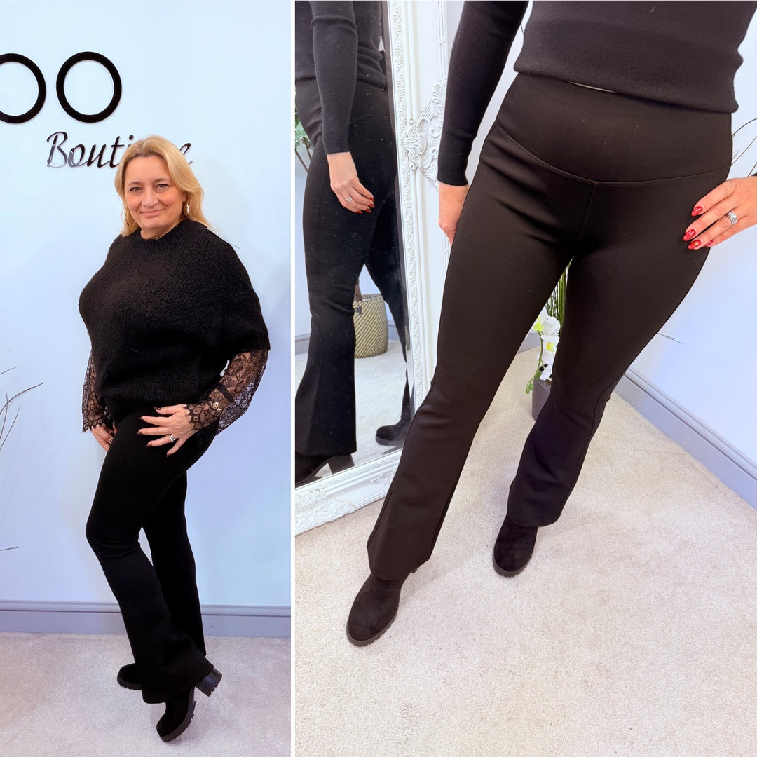 LADIES FASHION KICK FLARE STRETCH SCUBA TROUSERS