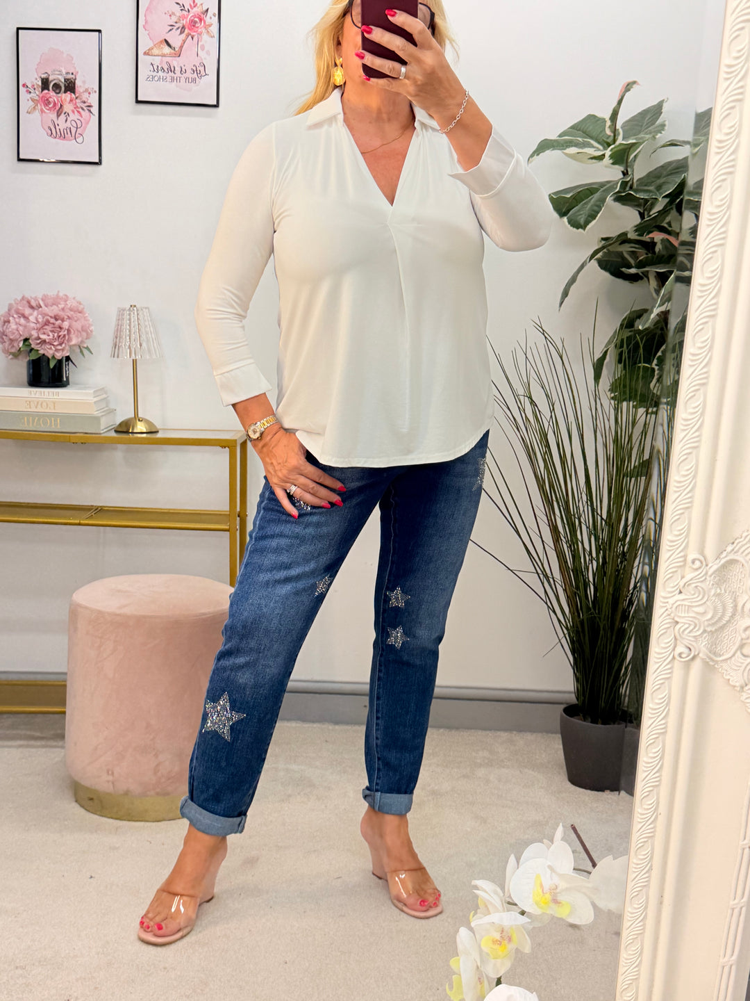 Ladies Fashion V Neck Top - White, Brown, Black, Beige, Wine, Khaki