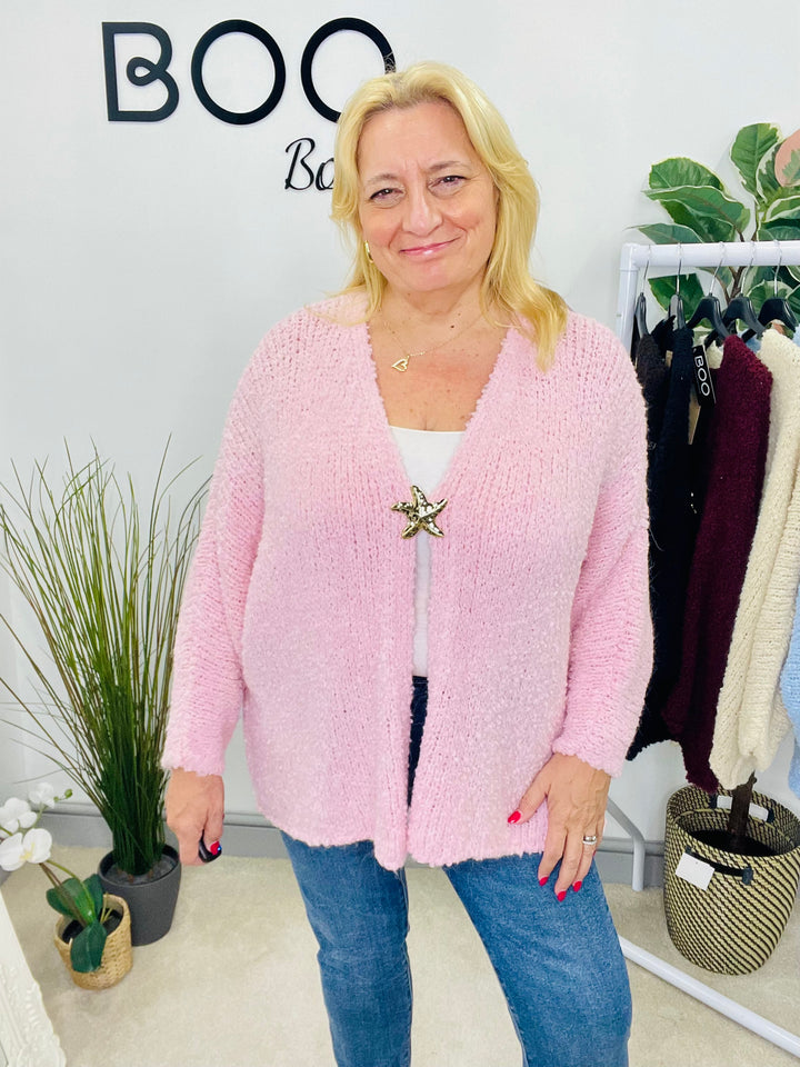 LADIES POPCORN KNIT CARDIGAN - BLACK, BURGUNDY, BROWN, BEIGE, BLUE & PINK