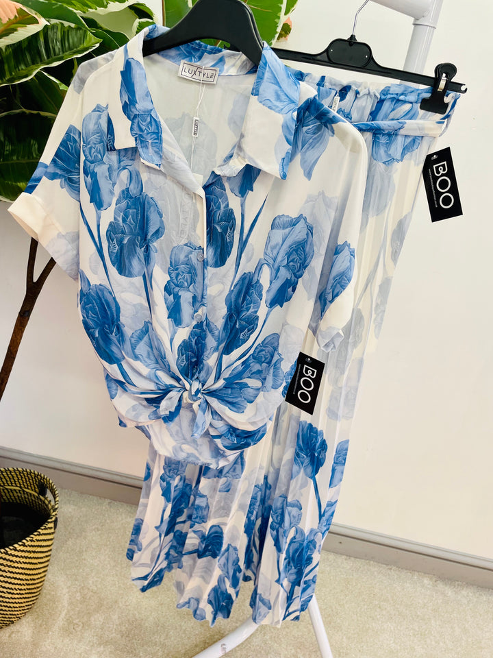 LADIES WOMENS CHIFFON SHEER BLOUSE TOP - PINK AND BLUE