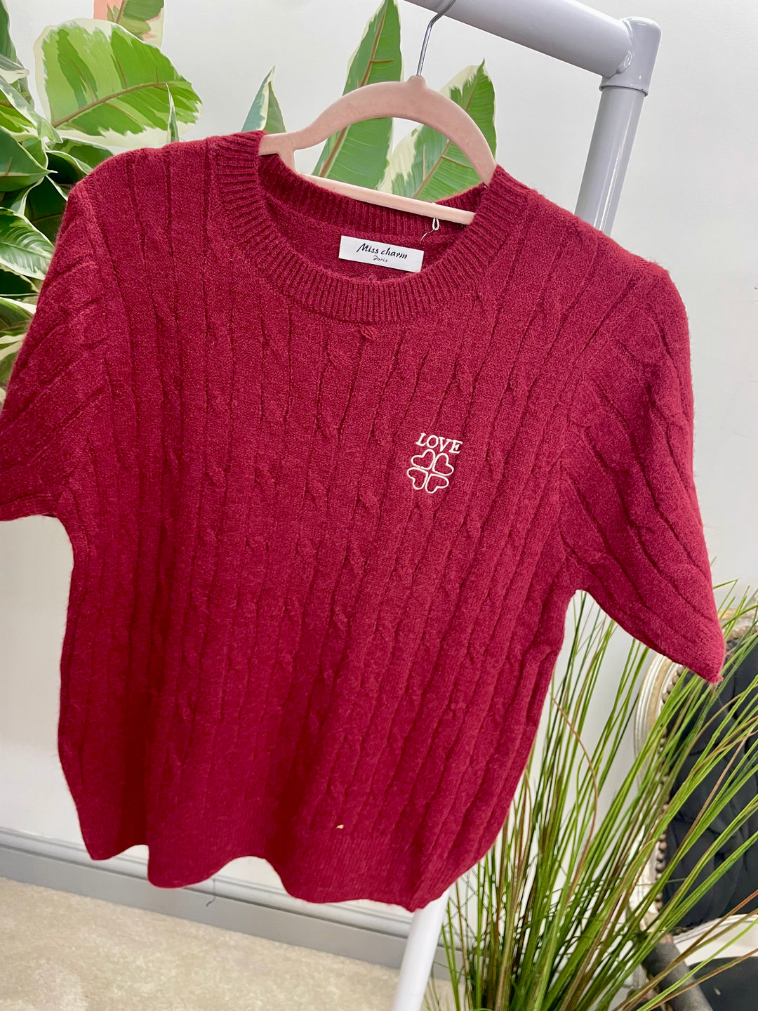 LADIES CABLE KNIT INSPIRED SHORT SLEEVE JUMPER 
