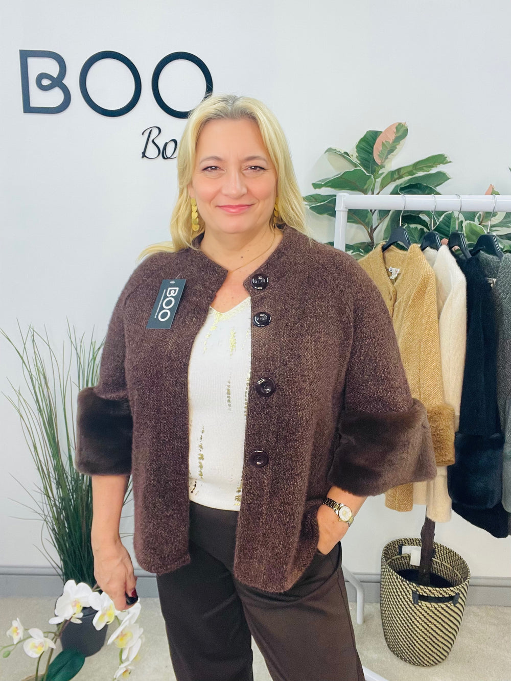 LADIES BOLERO FAUX FUR CARDIGAN JACKET - BLACK, CREAM, CAMEL, KHAKI & BROWN