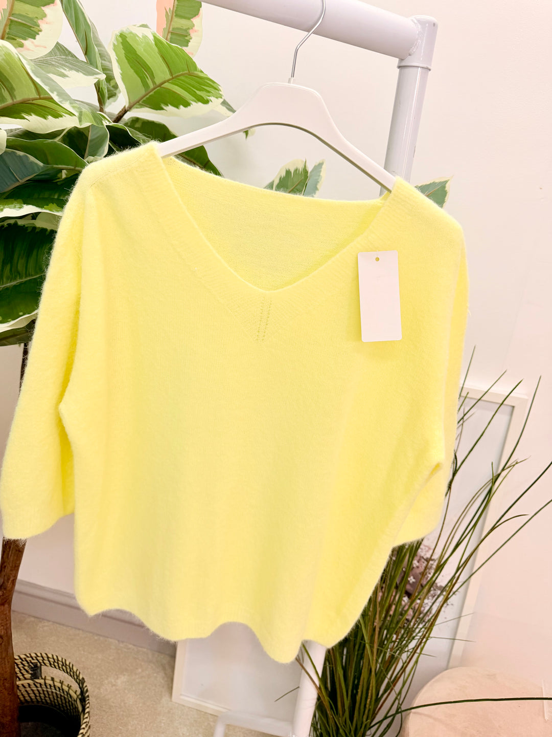 Ladies Fashion Soft Knit Short Sleeve Jumper Top lemon yellow