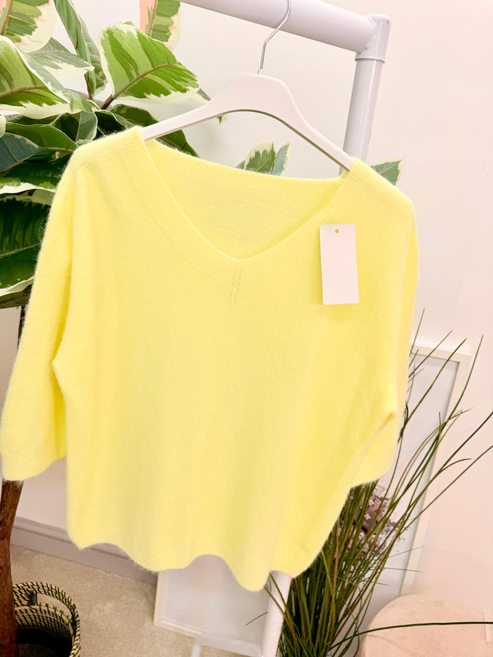 Ladies Fashion Soft Knit Short Sleeve Jumper Top lemon yellow