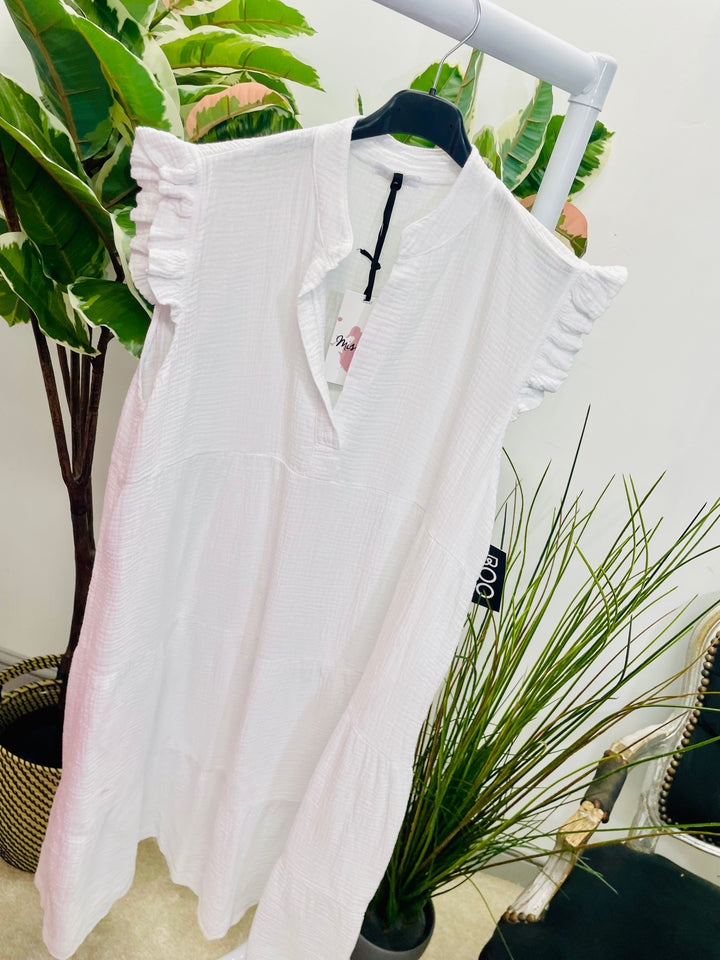 LADIES CHEESECLOTH SMOCK SUMMER MIDI DRESS - LEMON, WHITE, PINK, NAVY, BLUE, KHAKI, BEIGE
