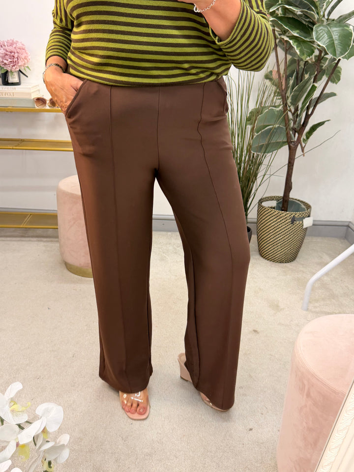 Ladies Fashion Wide Leg High Waist Smart Trousers - Black & Brown