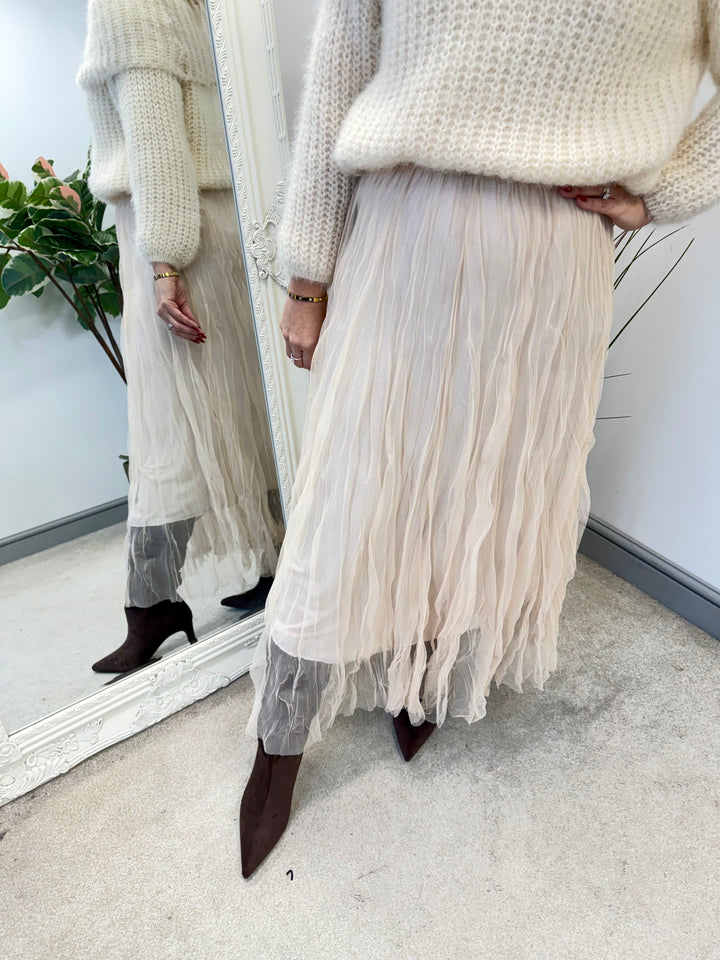 LADIES NET FAIRY MAXI SKIRT - BLACK, BERRY, KHAKI, BEIGE & PINK