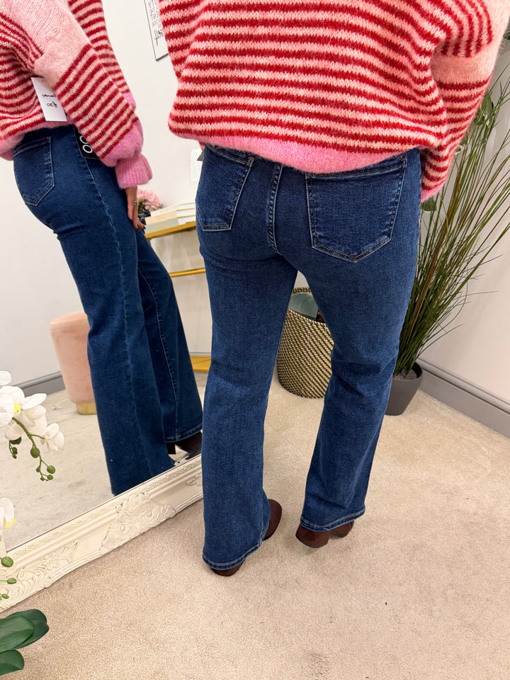 Womens fashion wide leg blue denim high waist jeans