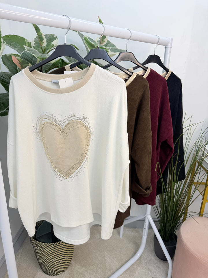 The WENDY cord oversize heart motif top - 4 colours