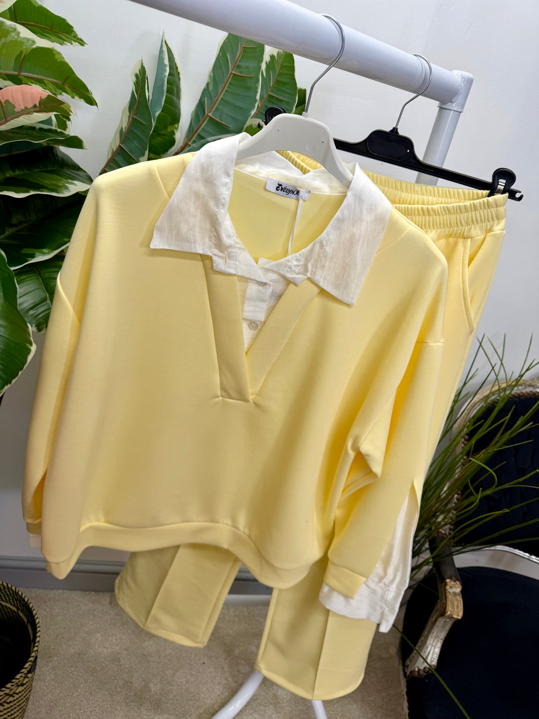 LADIES STRAIGHT LEG TROUSER CO ORD SET - LEMON, PINK, BEIGE, BLUE & BLACK