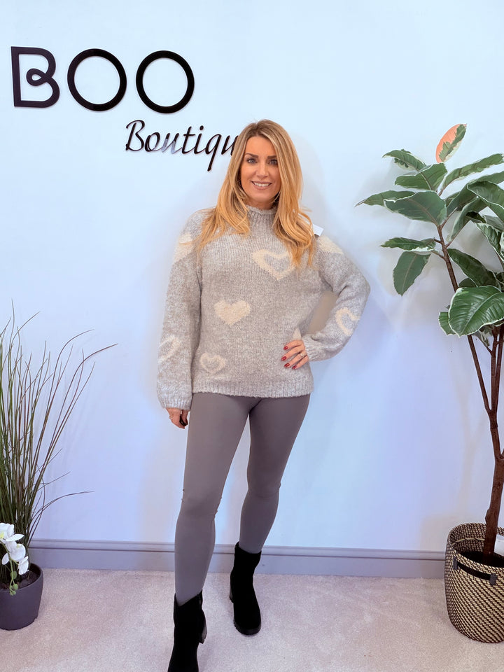 LADIES FASHION CHUNKY KNIT HEART JUMPER - PINK, BLUE, BEIGE & GREY